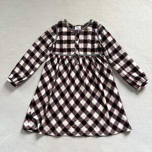 Hanna Andersson Black White Red Plaid Long Sleeve Flannel Cotton Dress 140 10